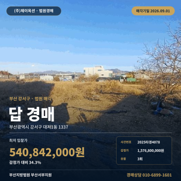 강서구 농지 경매 감정가 대비 10억 3천만원 낮은 5억대 최저가 2025타경4078 썸네일