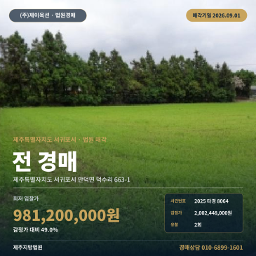 서귀포시 안덕면 덕수리 밭 경매 권리분석 농지취득자격증명 1138평 2025타경8064 썸네일
