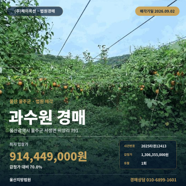 울산 울주 서생면 농지경매 1795평 과수원ㅣ소형차량 진입 가능 2025타경12413 썸네일