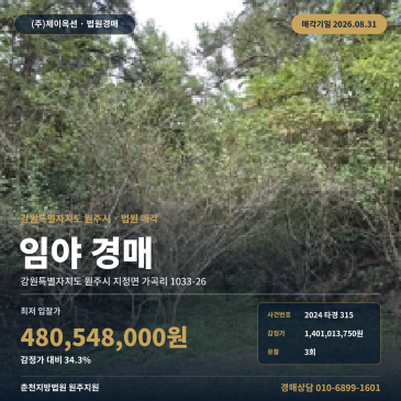 원주임야경매 지정면 가곡리 가곡교 인근 토지 경매물건 2024타경315 썸네일