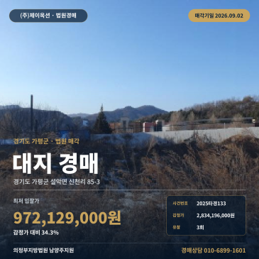 가평대지경매ㅣ경기도 가평군 설악면 신천리 85-3ㅣ2025타경133 썸네일