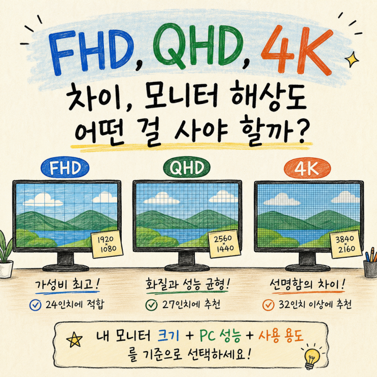 FHD QHD 4K 차이, 모니터 해상도 어떤 걸 사야 할까? : 네이버 블로그
