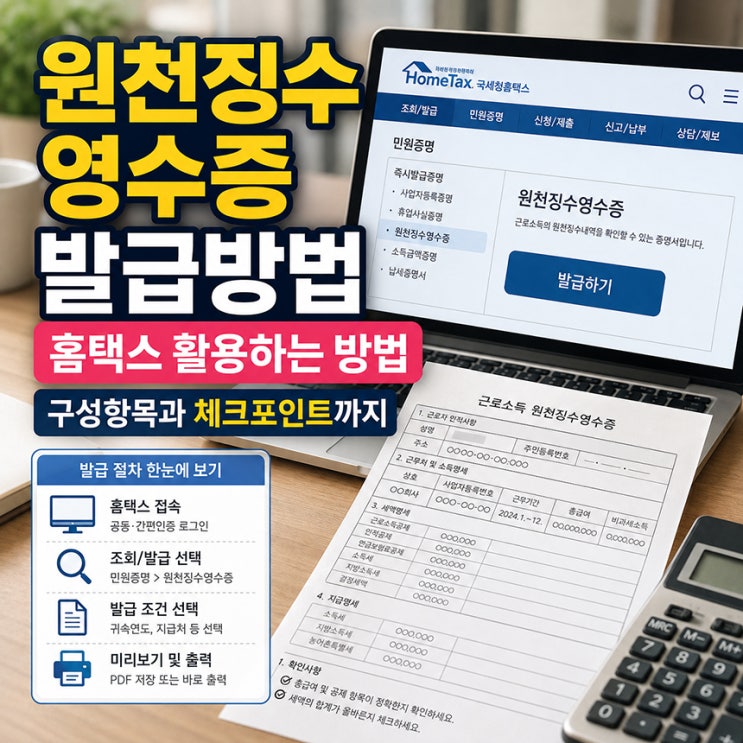 원천징수영수증 발급방법 홈택스 활용하는 방법, 내용과 체크포인트까지
