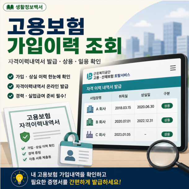 고용보험 가입이력 조회｜자격이력내역서 발급·상용·일용 확인