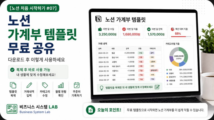 [노션처음 시작하기 #07]노션 가계부템플릿무료공유｜다운로드 후 이렇게 사용하세요