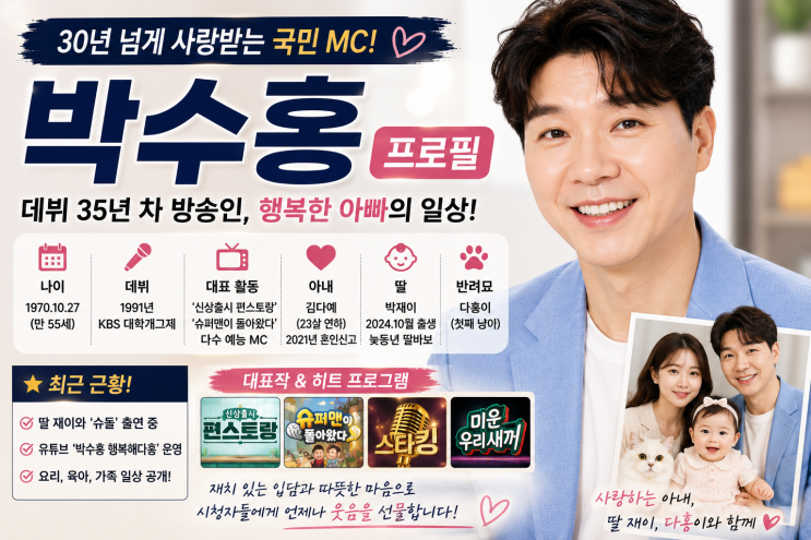 박수홍 프로필 나이 아내 김다예 딸 재이 다홍이 가족 최근 근황