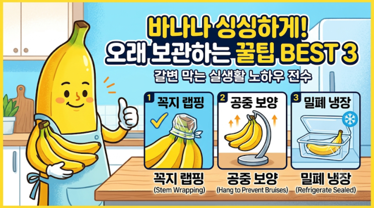 [살림 꿀팁] 바나나 끝까지 싱싱하게! 변색 없이 오래 보관하는 3가....