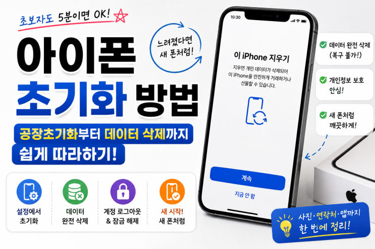 아이폰 초기화 방법｜공장초기화부터 데이터 삭제까지 쉽게 따라하....