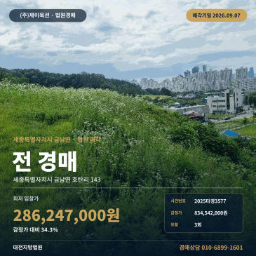 세종토지경매ㅣ세종특별자치시 금남면 호탄리 143ㅣ2025타경3577 썸네일