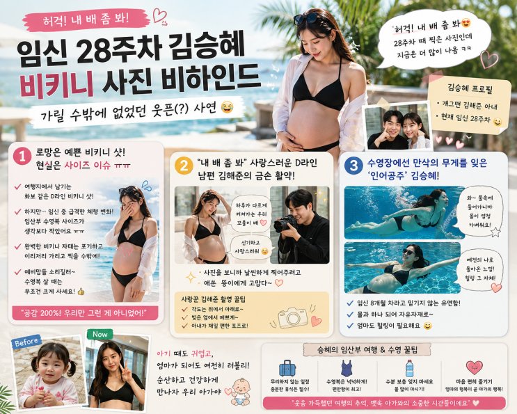 “허걱! 내 배 좀 봐”: 임신 28주차 김승혜가 비키니 사진을 결국 가....