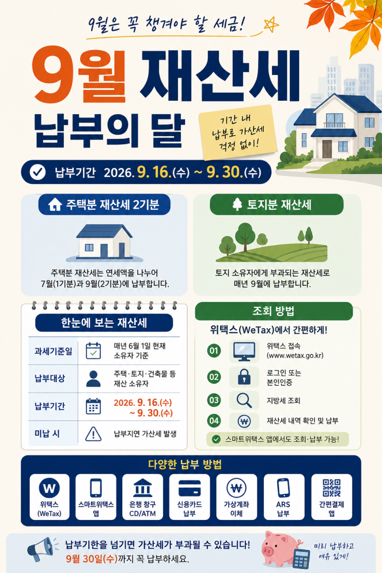 7월에 냈는데 9월에 또? 재산세 납부 대상과 위택스 납부방법