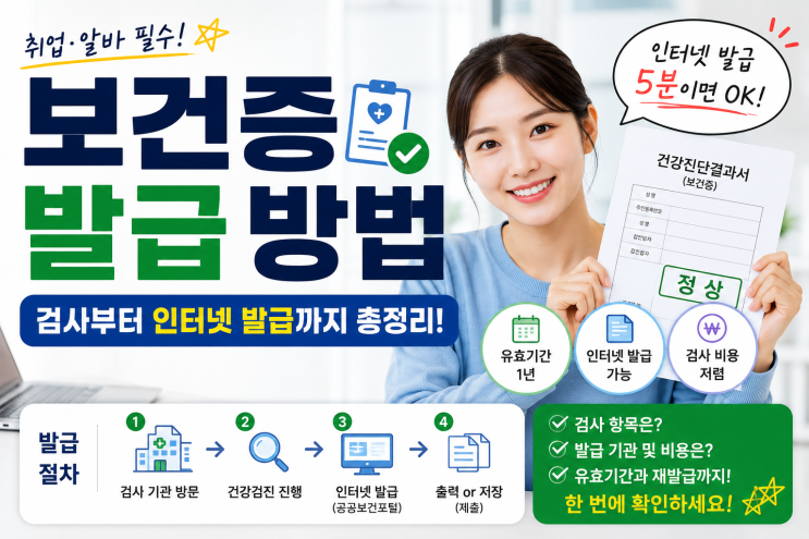 보건증 발급 방법(건강진단결과서)｜인터넷 발급부터 검사·유효기간까지 총정리