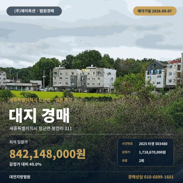 세종 장군면 봉안리 서세종IC 인근 토지 경매 294평 대지 2025타경503480 썸네일