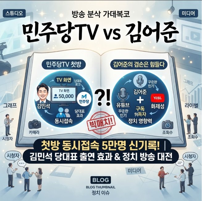 민주당TV 첫방 동시접속 5만명 김민석 당대표 출연 vs 김어준 뉴스공....