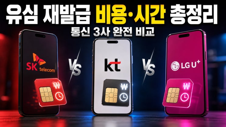 2025~2026년 통신사 개인정보(IMSI) 유출 사고 대응으로SKT·KT·LG유플러스 모두 '유심무상 교체' 캠페인을 진행했다는 것 — 지금은 통상 수수료 7,700원이 무료로 면제되고 있는 상황이어서,재발급을 앞두셨다면 먼저 무상 교체 대상인지부터 확인하시는 게 이득입니다. 통신사별재발급비용 · 소요 시간 비교표 통신사 정상재발급수수료 현재 무료...