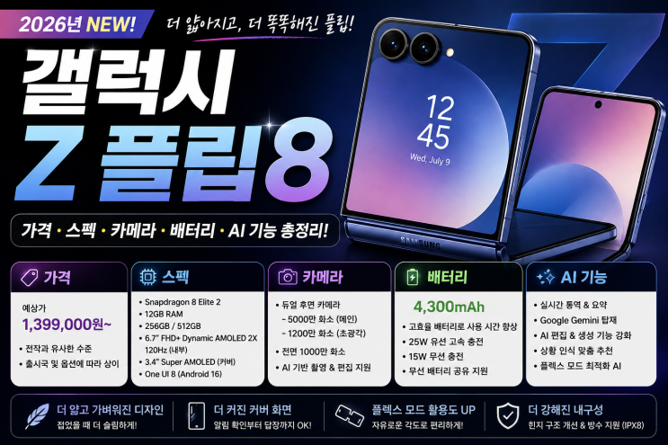 갤럭시 Z 플립8｜가격·스펙·카메라·배터리·AI기능총정리