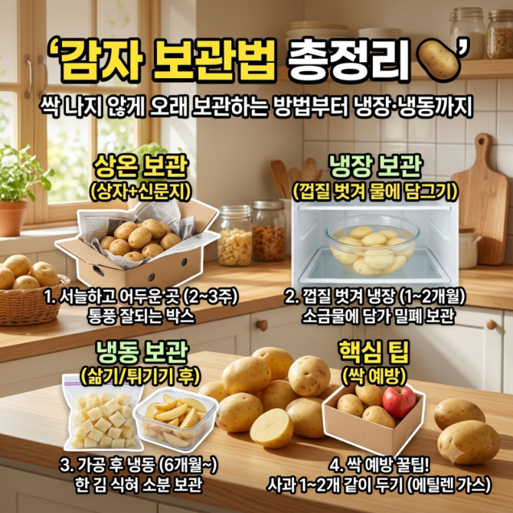 감자 보관법 총정리｜싹 나지 않게 오래 보관하는 방법부터 냉장·냉동까지