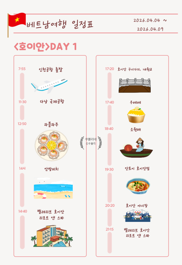 [베트남/호이안] 5박 6일 중 1일차 일정표 및 경비 (라플라주, 우베베 ....