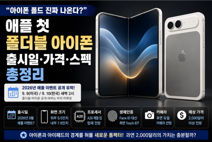 "아이폰 폴드 이렇게 나온다?" 애플 첫 아이폰18 폴더블 출시일·가격·스펙 총정리