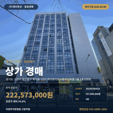 고양상가경매 백석화이트스톤주건축물 1층 백석동 부동산경매 2025타경6819 썸네일