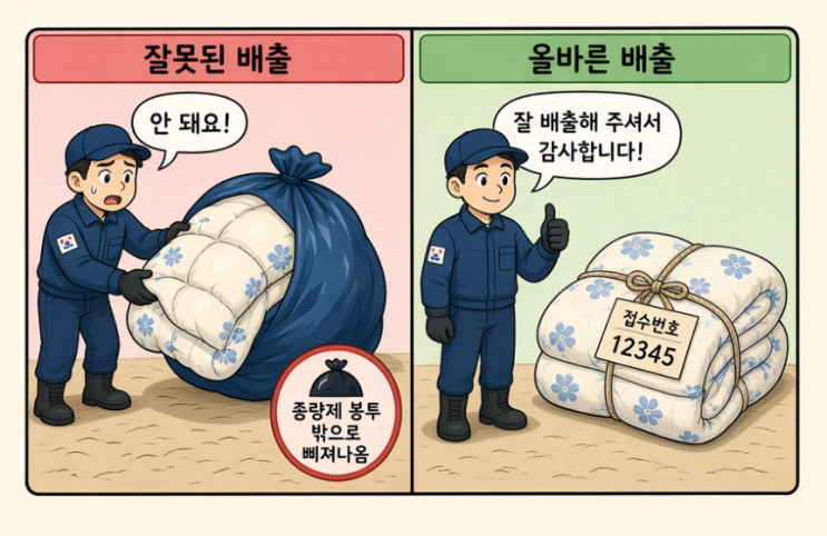 이불 버리는 방법, 종량제에 억지로 넣으면 수거 거부되는 이유