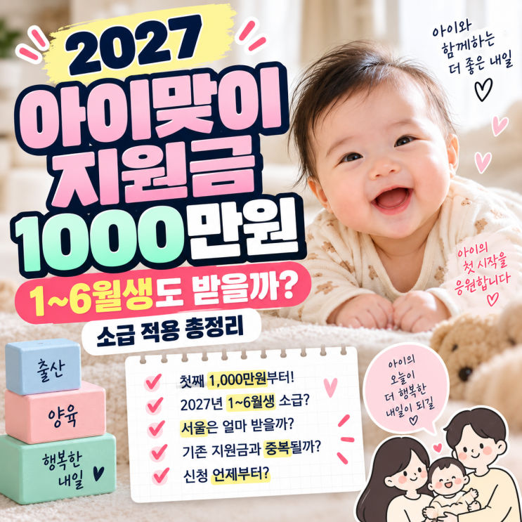 2027 출산지원금 아이맞이지원금 대상과 지원금액, 우대지역, 1~6월생....