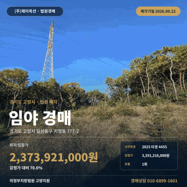 고양 산 임야경매ㅣ일산동구 지영동 2,265평 임야ㅣ성석초 인근 도로접면 2025타경4455 썸네일