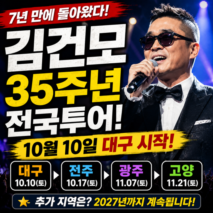 김건모 정말 다시 무대 서나? 35주년 전국투어 일정·대구·전주·광....