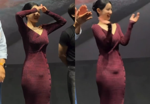 아버지 기절하셨다던 신지원, 이번엔 두 손 모아 의상 의식한 듯