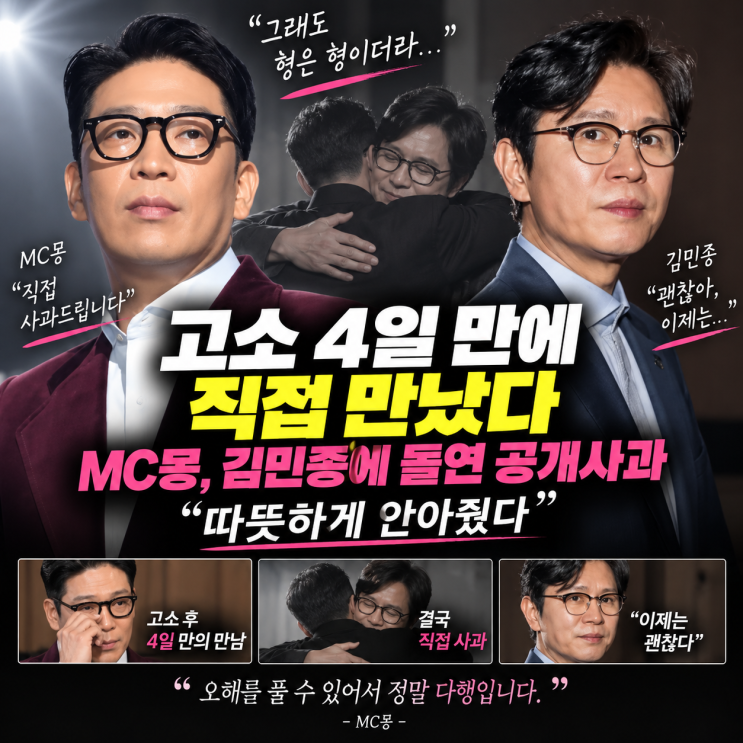 “고소 4일 만에 직접 만났다” MC몽, 김민종에 돌연 공개사과…“따....