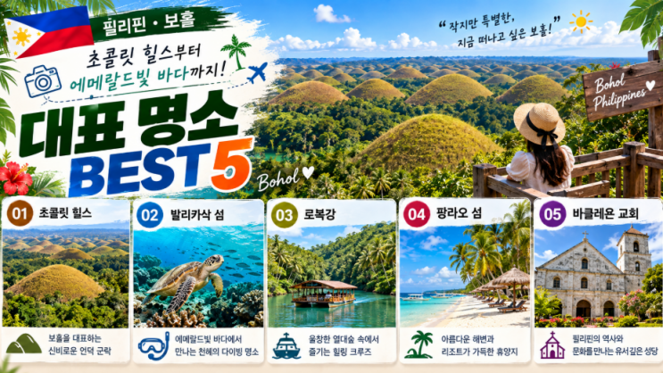 [필리핀/보홀] "초콜릿 힐스부터 에메랄드빛 바다까지!" 꼭 가봐야 ....