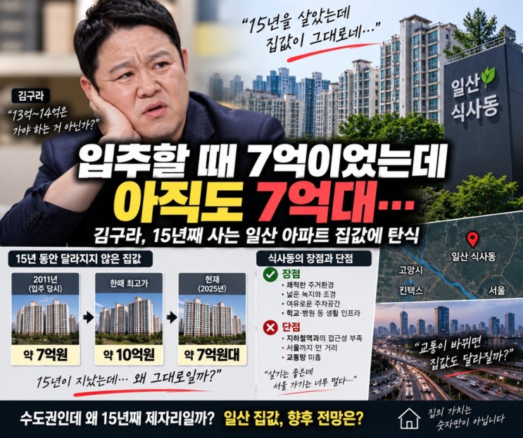 “입주할 때 7억이었는데 아직도 7억대”…김구라, 15년 산 일산 아....