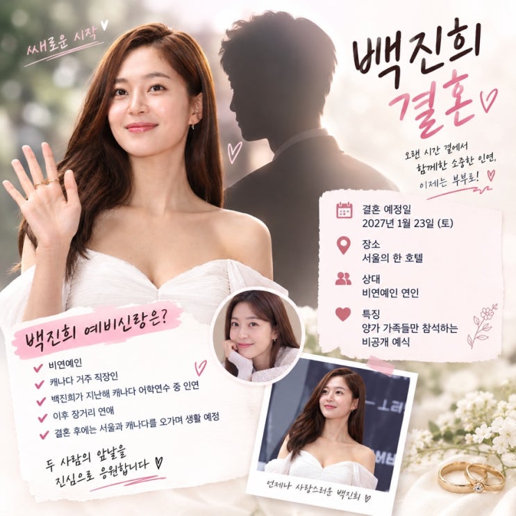 백진희 결혼, 예비신랑은 누구? 캐나다에서 만난 연상 직장인과 장거리 연애 끝 1월 23일 결혼