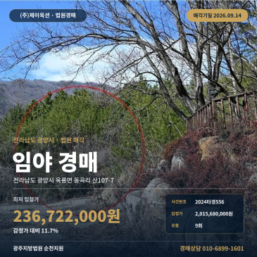전남 광양시 옥룡면 동곡리 산107-7 토지경매, 포장도로 접한 묵방마을 인근 제시외건물 매각제외 조건 검토 2024타경556 썸네일