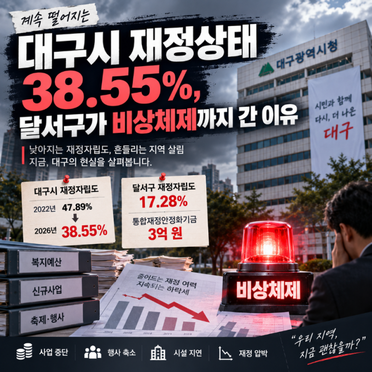 💸 대구시 재정상태 38.55%, 달서구가 비상체제까지 간 이유 : 네이버 블로그