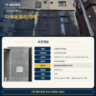 서울관악구빌라경매ㅣ신림동5가길 13, 7층 (신림동, 태양오피스텔)ㅣ2024타경124999 썸네일