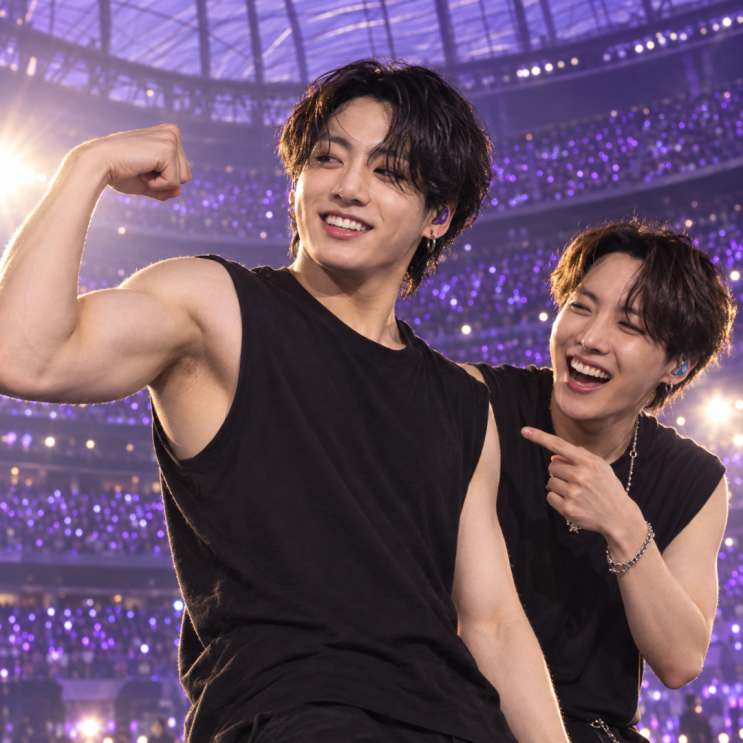 BTS 정국 제이홉 근육 소파이 스타디움 저스틴 비버 리포스트