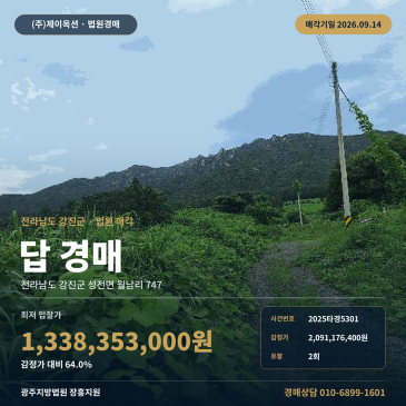강진토지경매ㅣ성전면 월남리 747ㅣ2025타경5301 썸네일