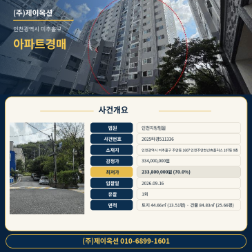 인천미추홀구아파트경매ㅣ주안동 1607 인천주안한신휴플러스 107동 9층ㅣ2025타경511336 썸네일