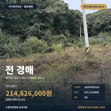 성남분당구농지경매ㅣ대장동 364-1ㅣ2025타경53115 썸네일