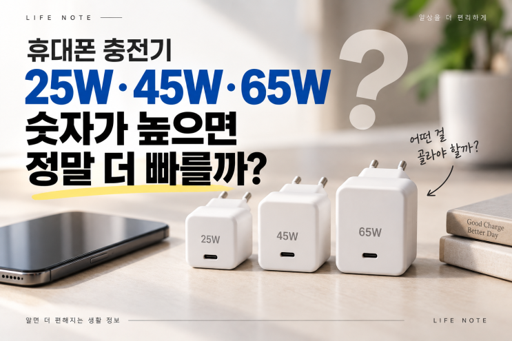 휴대폰 충전기 몇 W가 좋을까? 25W·45W·65W 차이 쉽게 정리 : 네이버 블로그