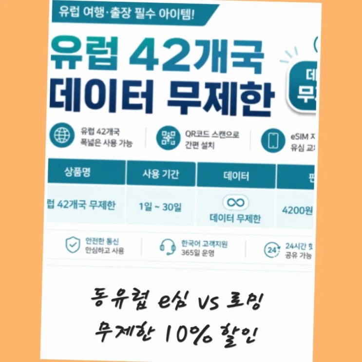 동유럽e심 로밍 차이추천 무제한 10% 할인 사용법