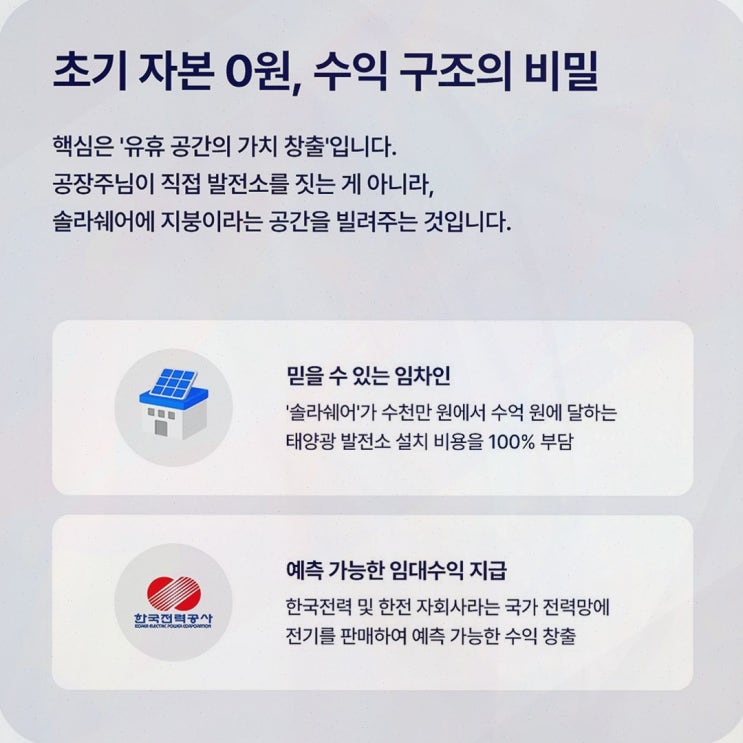 공장태양광임대 : 솔라쉐어2.0, 초기 0원 지붕 임대로 현금흐름 잡는 솔루션