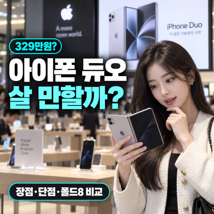 애플의 첫 폴더블 스마트폰인아이폰 듀오가 공개됐습니다. 256GB 기준 국내 출고가는 무려 329만 원입니다. 갤럭시 Z 폴드8보다 100만 원 이상 비싼 만큼 “정말 그만한 가치가 있을까?”라는반응도 나오고 있는데요. 아직 정식 출시 전이라 장기간 사용한 평가는 확인하기 어렵지만, 공개된 공식 사양과 해외 초기 체험반응을 통해 실제 사용에서 체감될 장점과...