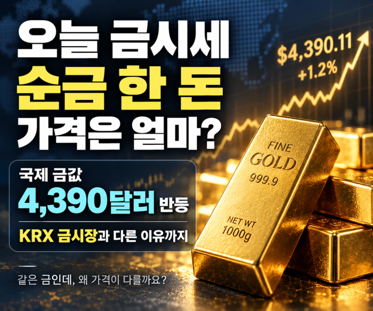 오늘 금값 시세, 순금 한 돈 가격이 업체마다 다른 이유와 국제 금시세, 국제 금값 4,390달러 반등 이유와 KRX 차이 ...