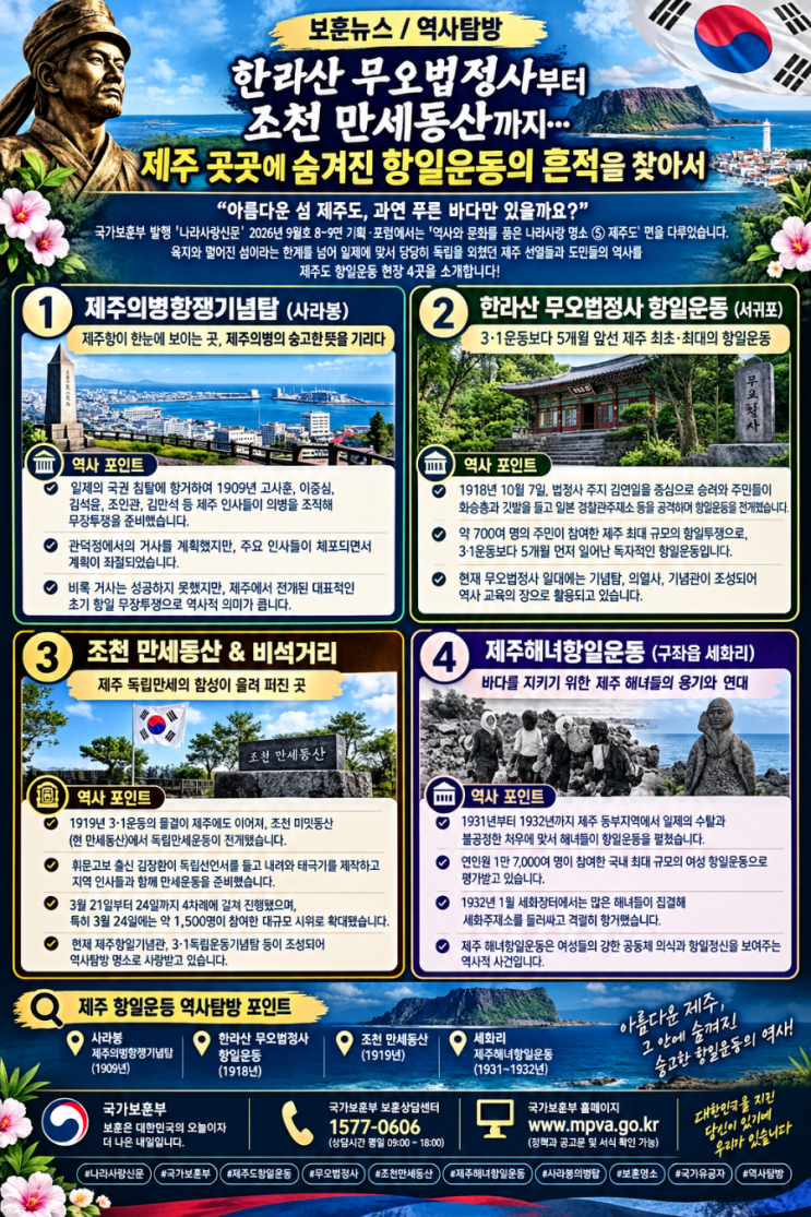 ● [2026년 9월 보훈뉴스] 한라산 무오법정사부터 조천 만세동산까지