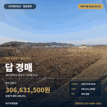 수성구 고모동 논경매 고모역 인근 농지 826.50㎡ 2025타경6950 썸네일