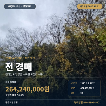담양 토지 경매 수북면 고성리 농지 800평 매각조건 검토 2025타경7197 썸네일