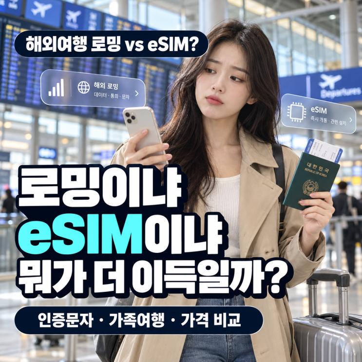 추석 연휴에 해외여행을 준비하면서 해외로밍과 eSIM(e심) 사이에서 고민하는 분이 많습니다. 가장 많이 묻는 질문은 두 가지입니다. 어느 쪽이 더 싼지, 그리고 한국 번호로... 간다면로밍이 편합니다. 실제 비용은 여행 국가, 일수, 인원에 따라 뒤집힐 수 있습니다. 아래에서 상황별차이와 남은 한계를 정리합니다. 3초 만에 보는 핵심 요약 올해 상반기...