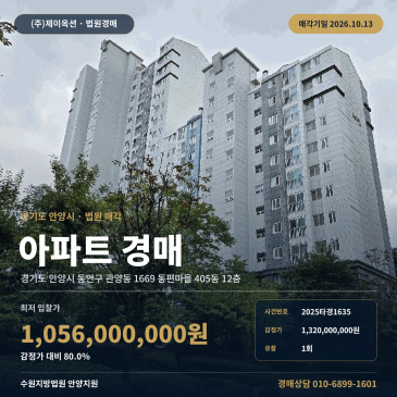 안양아파트경매ㅣ동안구 관양동 1669 동편마을 405동 12층ㅣ2025타경1635 썸네일